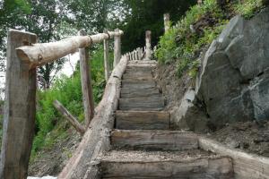 The natural outdoor wooden steps taking shape in Finsthwaite